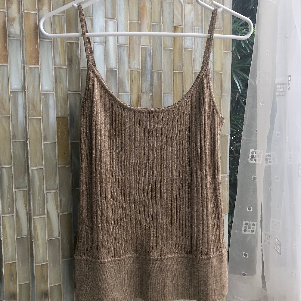 Express Gold Metallic Ribbed Tank Top
